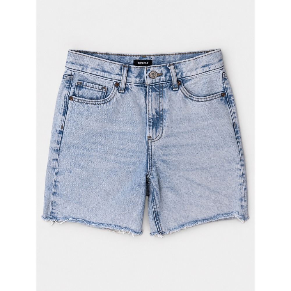 Express '90s Bermuda High Rise Denim Shorts Size 2 Light Wash Raw Hem